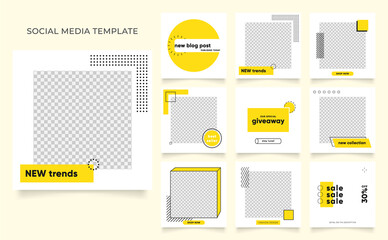 social media template banner blog fashion sale promotion. fully editable instagram and facebook square post frame puzzle organic sale poster. fresh yellow element shape vector background