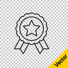 Black line Medal with star icon isolated on transparent background. Winner achievement sign. Award medal. Vector.