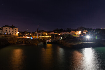 Fototapeta na wymiar The lights of Charlestown, Cornwall, at night
