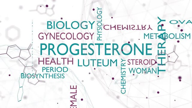 Tags cloud of progesterone hormone. Words collage. 3D rendering