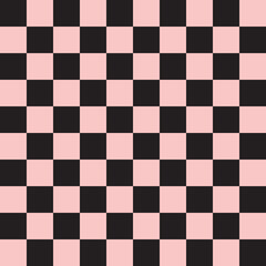 Vector seamless pattern of pink checkered chess board texture isolated on black background