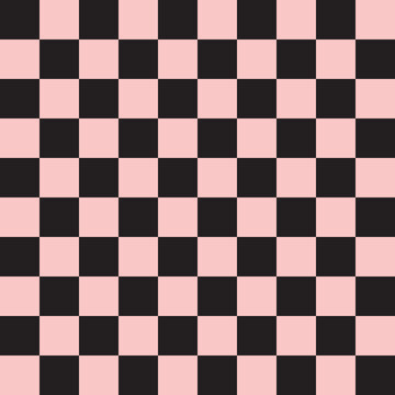 Vector seamless pattern of pink checkered chess board texture isolated on black background