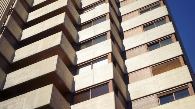 City brutalist architecture, apartment tower blocks in urban setting
