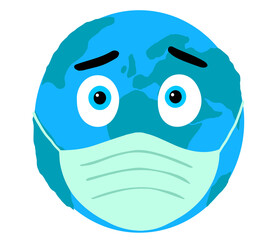 Vector illustration of coronavirus, Earth in mask