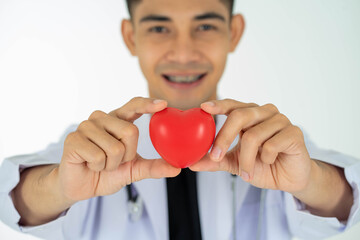 Asian medical doctor dentist with baraces on white background cope space. healthcare and medicine concept.