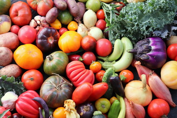 Fresh farm assorted vegetables close up selective focus.