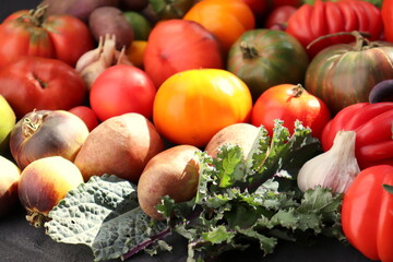 Fresh farm assorted vegetables close up selective focus.