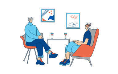 People sitting in the chair. Vector person.