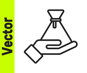 Black line Bribe money bag icon isolated on white background. Bill currency. Vector.