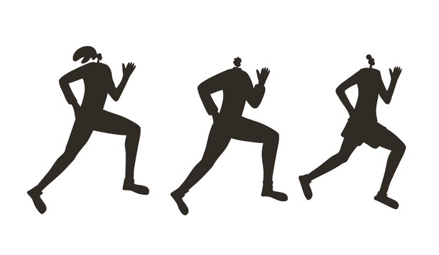 Running girl. Vector flat jogging person design.