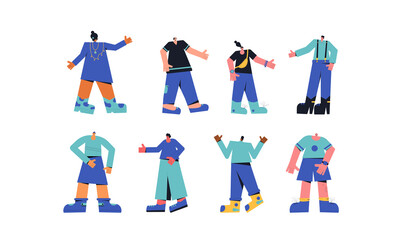 Set of people. Adult different characters isolated on white background. Female and male young persons wearing in casual clothes collection. Vector illustration.