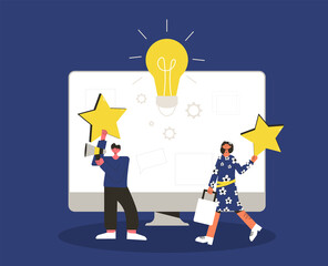 Feedback concept. People with stars in their hands