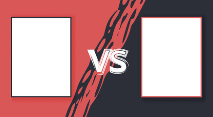 Vs template. Versus comparison blank. Decorative battle cover with lettering. Vector  illustration with divider and copy space for contestantes.