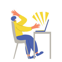 Fototapeta premium Man work with laptop. Vector flat design.