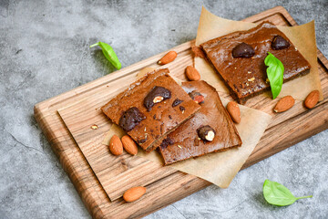  Home made Chocolate and nuts    keto brownie bar. Ketogenic diet dessert  made from carob powder. Organic superfood