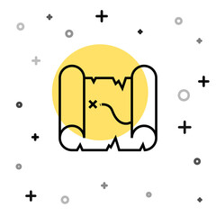 Black line Pirate treasure map icon isolated on white background. Random dynamic shapes. Vector.