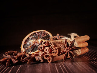 christmas mulled wine, a set of spices and fruits for mulled wine