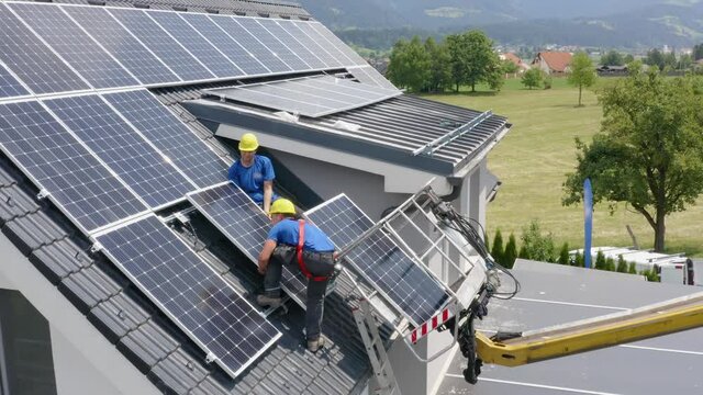 Solar panels installed on the roof of a residential house.