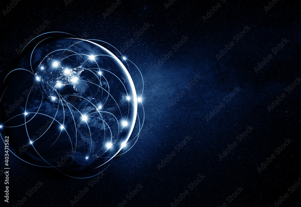 Wall mural global networking and international communication. planet earth as a symbol of the global network. e
