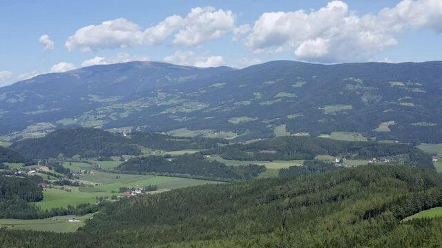 Aerial view of a valley with the small village at Lavamünd Austria.