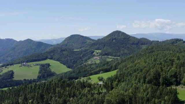 Drone view of the scenic landscape of nature in Lavamünd, Austria.