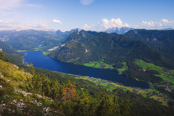 Naklejka na ściany i meble View of Lake Altaussee from Mount Trisselwand, Austria.
