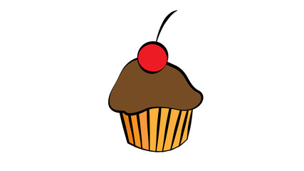 Cupcake with cream, chocolate and fresh cherry isolated on white background. Confectionery food, sweet pastry, dessert