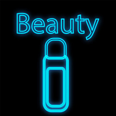 packaging with bright juicy lipstick. Contouring the mouth, creating the correct even lip shape. packaging with a blue outline, neon. Icon for makeup artists, beauty bars. illustration