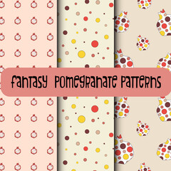 Set of 3 patterns with pomegranates. Vector endless texture. Nice ornament for fabric, wall prints and paper wrap.