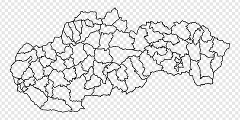 Blank map Slovakia. Districts of Slovak Republic map. High detailed vector map Slovakia on transparent background for your web site design, app, UI. EPS10. 