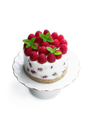 No sugar cheese cake made with yoghurt and berry isolated on white