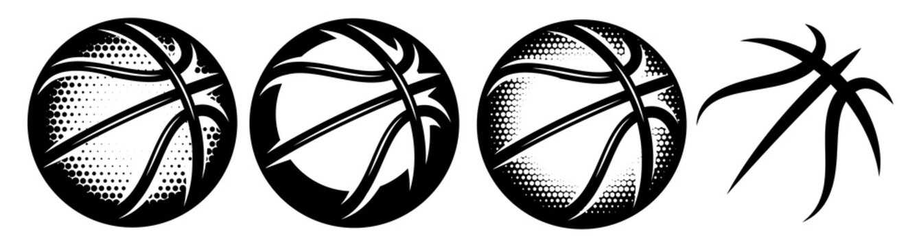 A set of basketballs with different designs. Templates for logo design. Vector isolated illustration