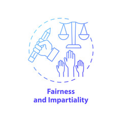 Fairness and impartiality concept icon. Journalistic ethics standards idea thin line illustration. Dispassionate and emotionless attitude. Accuracy and truth. Vector isolated outline RGB color drawing