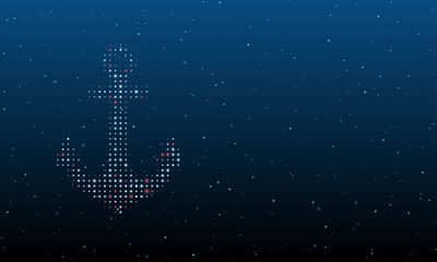 On the left is the sea anchor symbol filled with white dots. Background pattern from dots and circles of different shades. Vector illustration on blue background with stars