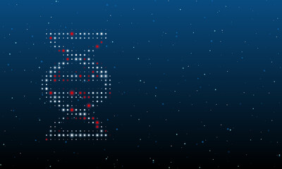 On the left is the dna symbol filled with white dots. Background pattern from dots and circles of different shades. Vector illustration on blue background with stars