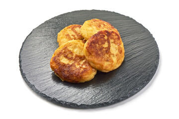 Fried potato pancakes, isolated on white background