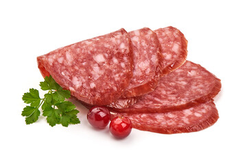Salami sausage, isolated on white background