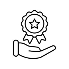 Achievement award hand line icon