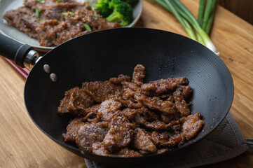 mongolian beef in stir pan