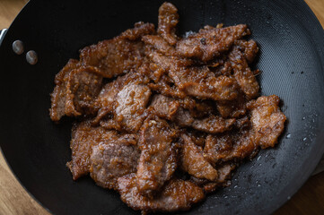 mongolian beef in stir pan