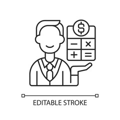 Bookkeeper linear icon. Responsible person for recording all business financial transaction. Thin line customizable illustration. Contour symbol. Vector isolated outline drawing. Editable stroke