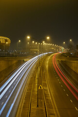 Fototapeta premium Communication hub, Traffic at night, traffic lights, Poland, Gdansk