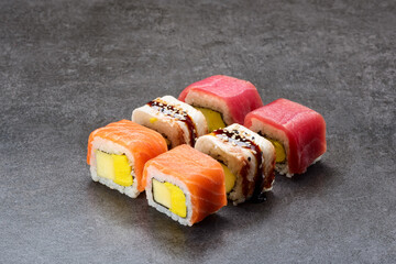 Sushi set roll with eel, shrimp and tuna
