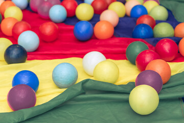 Kids colorful balls for playing. Colorful balls on colorful background for children play. Colorful balls in kids playground.