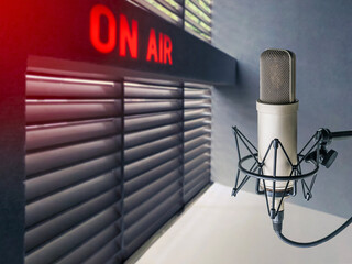 Professional microphone in studio and on air sign