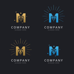 Letter M with luxury abstract diamond logo template
