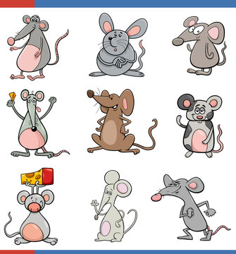 cartoon mice funny animal characters set