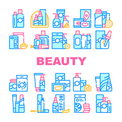 Beauty Products Makeup Collection Icons Set Vector
