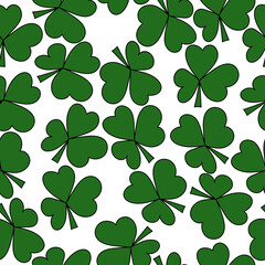 Clover leaf seamless pattern, symbol of St. Patrick's day and good luck, green plant part