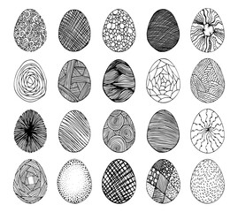 Set of Hand Drawn Doodle Easter Eggs with Different Patterns